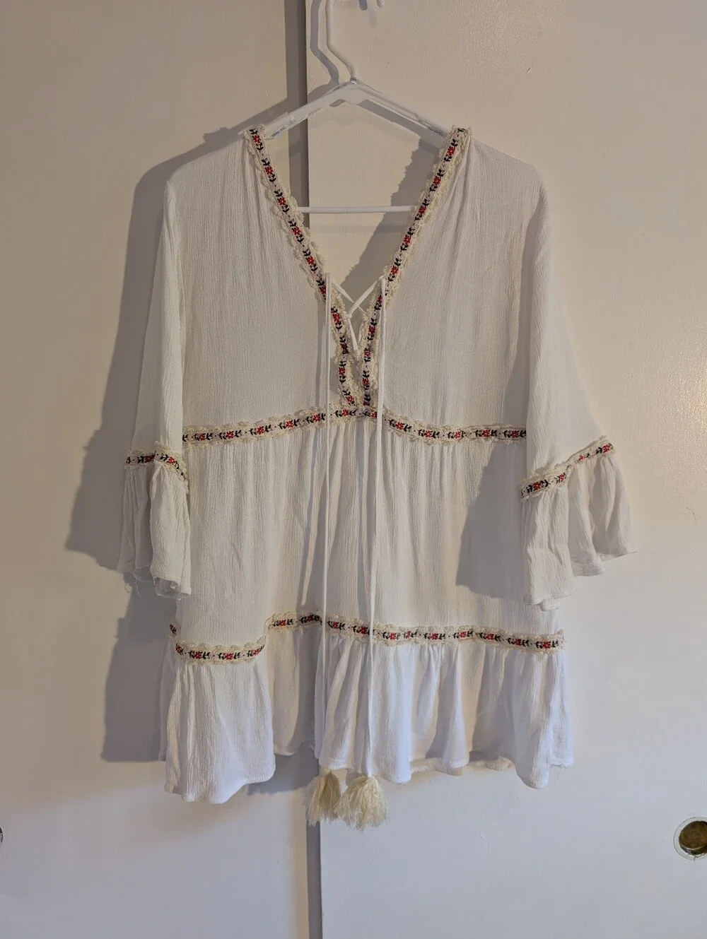 Blue Island White Swim Cover with Flower Embroidered Trim Lace Up Sz L To M